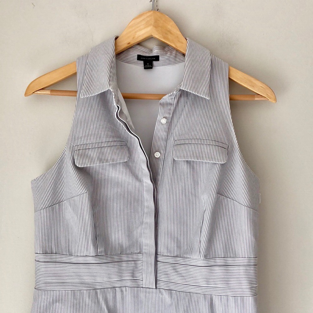 Ann Taylor Gray Pinstripe Sleeveless Dress